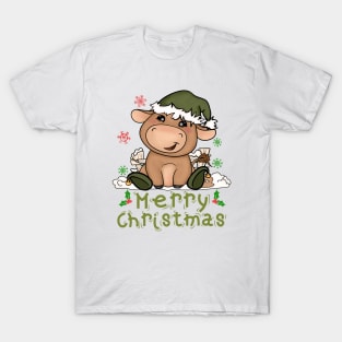 Christmas Cute Cow Merry Christmas Xmas Matching HO HO HO T-Shirt